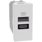 MATIXGO BTICINO CARICATORE USB CON DUE PORTE TIPO A E TIPO C 15W BIANCO