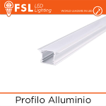 PROFILO PER STRISCE LED AD INCASSO BARRA ALLUMINIO 6063 2 METRI GRIGIO