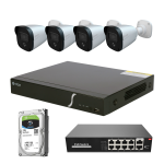 KIT VIDEOSORVEGLIANZA SAFIRE SMART NVR 8CH 4 TELECAMERE IP 4MP RICONOSCIMENTO SAGOMA UMANA HDD 1TB SWITCH POE 8 CH